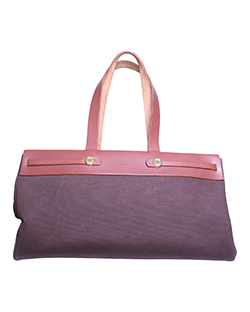 Herbag Cabas Tote MM, Canvas, Leather, Brown, Fsquare